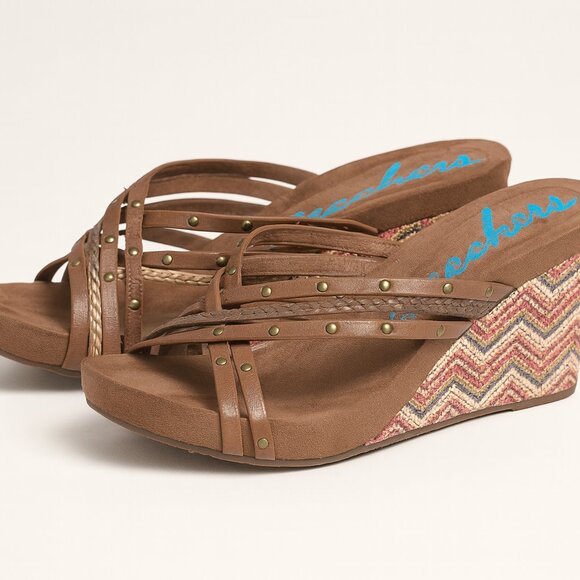 Skechers Women’s Platform Wedge Sandals – Size 9 – Brown Strappy Chevron Heel – - Picture 1 of 5